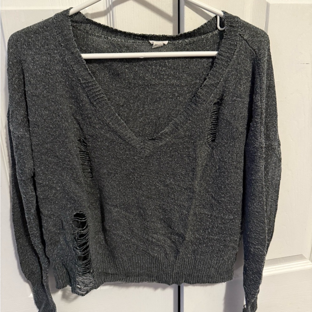 Garage V-Neck Distressed Sweater